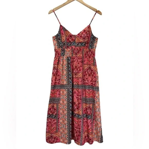 Old Navy Women's Waist-Defined Cami Midi Beach Sun Dress Pink Paisley Medium - Picture 2 of 12